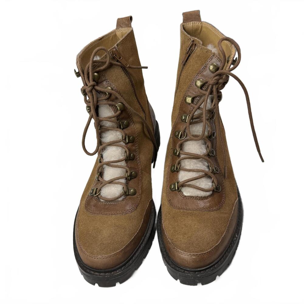 Lucky Brand Leather ILIANA Women's Lace-Up, zip‎ up faux sherpa Boots Size 10 - Picture 4 of 7